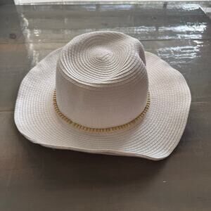 INC International Concepts White Beaded Straw Hat Sz O/S NWT